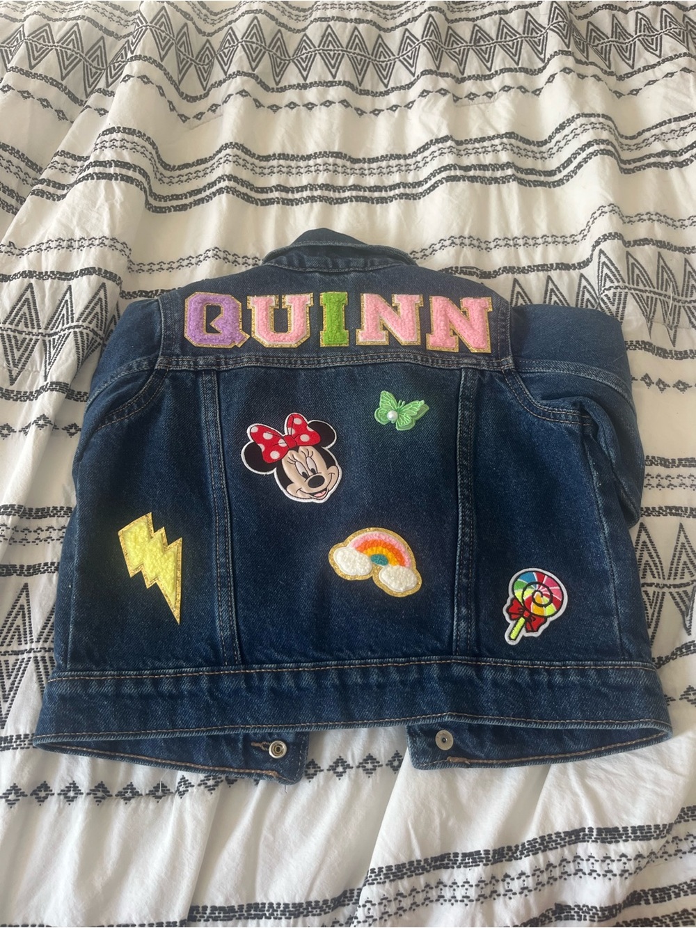 Old Navy Dark Blue Denim Jacket with Colorful Patches